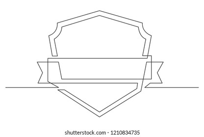 continuous line drawing of ribbon label and shield