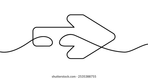 continuous line drawing of right direction arrow symbol. abstract line art illustration