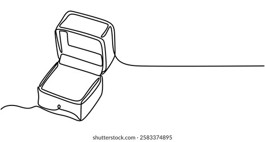 Continuous line drawing. Ring in a gift box. Valentine's day. Template for love cards and invitations. Isolated on white background. Hand drawn illustration, Jewelry Diamond Ring Symbol Drawing.