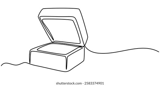 Continuous line drawing. Ring in a gift box. Valentine's day. Template for love cards and invitations. Isolated on white background. Hand drawn illustration, Jewelry Diamond Ring Symbol Drawing.