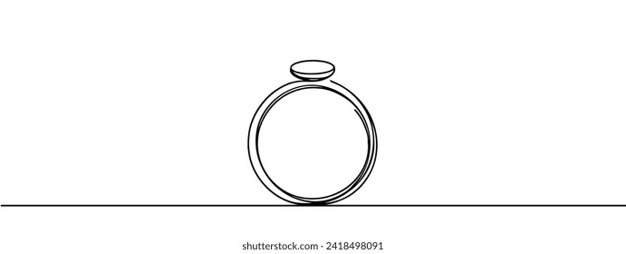 Continuous line drawing. Ring with precious stone. Template for love cards and invitations. Black isolated on white background. Hand drawn vector illustration.