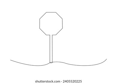 Dibujo continuo de una señal de carretera sobre fondo blanco