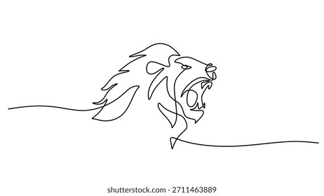 Continuous line drawing of a roaring lion, a simple sketch of the safari king vector illustration. Animal abstract hand drawn.