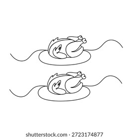 Desenho de linha contínua de peru torrado no prato