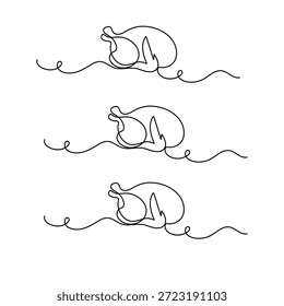 Desenho de linha contínua de peru assado para o jantar de ação de graças ilustração vetor 
