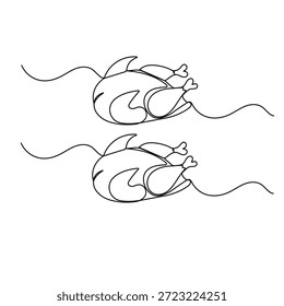 Desenho de linha contínua de peru assado para o jantar de ação de graças ilustração vetor 
