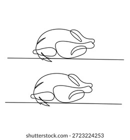 Desenho de linha contínua de peru assado para o jantar de ação de graças ilustração vetor 
