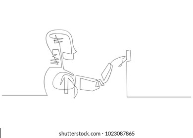 continuous line drawing of robot technology concept.