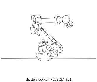 Continuous line drawing of robotic arm. Single line illustration of Industrial manipulator. Mechanical robot concept. Editable outline