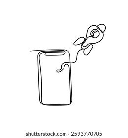 continuous line drawing rocket launch from phone