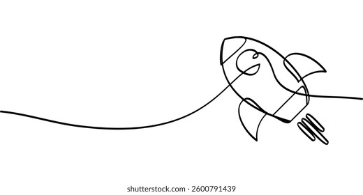 continuous line drawing of rocket symbol. abstract line art illustration