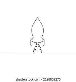 Continuous line drawing of rocket, technology doodle icon, object one line, single line art, vector illustration
