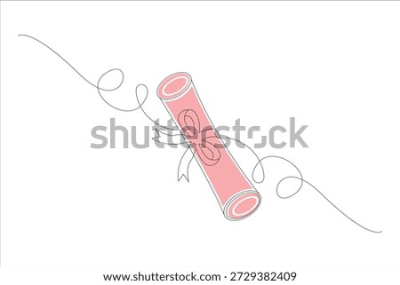 Continuous line drawing of a rolled diploma or certificate scroll paper
