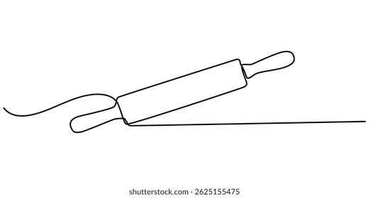 continuous line drawing of rolling pin symbol. abstract line art illustration, Rolling pin kitchen utensils one line continuous drawing illustration, Kitchen tools continuous one line illustration.