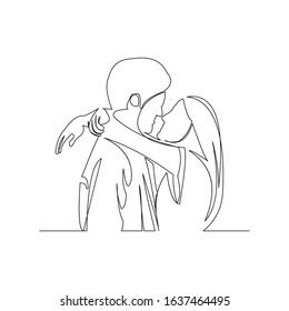 Continuous line drawing of romantic couple kissing for valentine. Vector illustration.