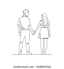 Continuous line drawing of romantic couple holding hands. Line art concept for valentine. Vector illustration.