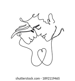 Continuous line drawing. Romantic couple.