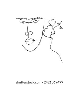 Continuous Line Drawing Romantic Couple Say Love. Valentine Day Event .Illustration Icon Vector