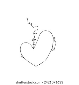 Continuous Line Drawing Romantic couple say Love. Valentine Day Symbol. Illustration Icon Vector