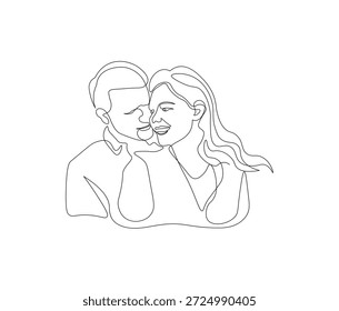 Dibujo de línea continua de pareja romántica cara a cara. Hombre y mujer minimalista sonriente, amor, intimidad y conexión emocional Concepto