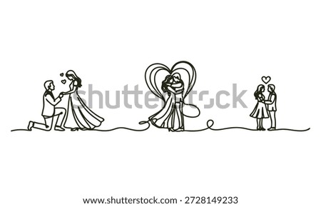 Continuous line drawing of romantic couple relationships and love tender moments