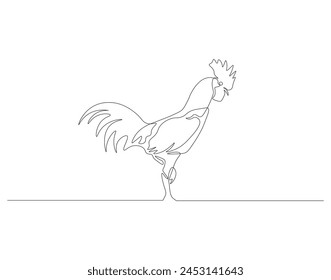 Continuous line drawing of rooster chicken. One line of rooster chicken. Poultry animal concept continuous line art. Editable outline.