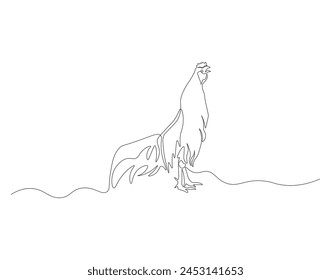 Continuous line drawing of rooster chicken. One line of rooster chicken. Poultry animal concept continuous line art. Editable outline.