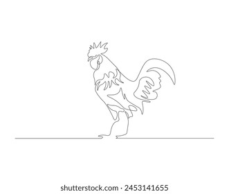 Continuous line drawing of rooster chicken. One line of rooster chicken. Poultry animal concept continuous line art. Editable outline.