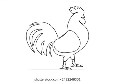 dibujo de línea continua del gallo. ilustración monoline del contorno del icono del vector del logotipo.