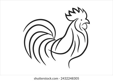 dibujo de línea continua del gallo. ilustración monoline del contorno del icono del vector del logotipo.