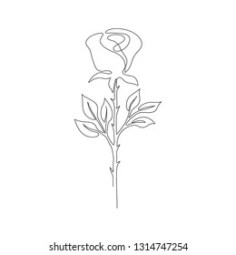 Continuous line drawing. Rose. Flower. Black isolated on white background. Hand drawn vector illustration. 