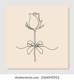 Continuous line drawing of rose flower. One line art concept of beautiful floral for love greeting. Vector illustration