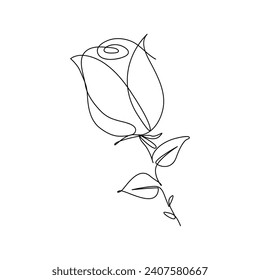 Continuous line drawing of rose flower vector illustration hand drawn decorative beautiful design.