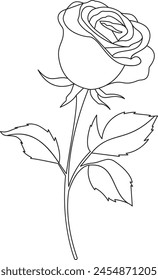 Continuous line drawing of rose flower. One line art concept of beautiful floral for love greeting