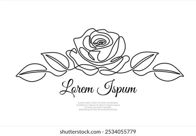 Continuous line drawing of rose flower. One line art concept of beautiful floral for love greeting. Vector illustration