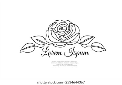 Continuous line drawing of rose flower. One line art concept of beautiful floral for love greeting. Vector illustration	