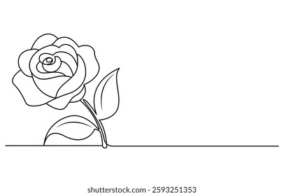 Continuous line drawing of rose flower. One line art concept of beautiful floral for love greeting