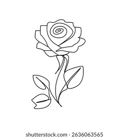 Continuous line drawing of rose flower vector illustration hand drawn decorative beautiful design