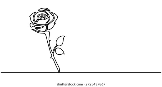 Dibujo de línea continua de flor de rosa. Una línea de arte concepto de hermoso amor floral para saludar. Ilustración vectorial. 