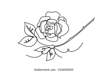 Continuous Line Drawing Of Rose Flower,doodle Sketch Style Vector Abstract Art.