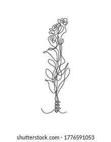 Dibujo continuo de líneas de flores rosadas, vector dibujado a mano una línea dibujo continuo de flores