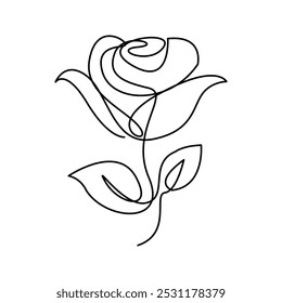 Dibujo De Línea Continua De Flores De Rosa Boceto Negro Aislado Sobre Fondo Blanco. Ilustración de una línea de flores Rose para diseño minimalista.
