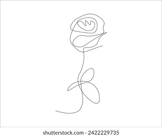 Continuous Line Drawing Of Rose. One Line Of Rose. Rose Continuous Line Art. Editable Outline.