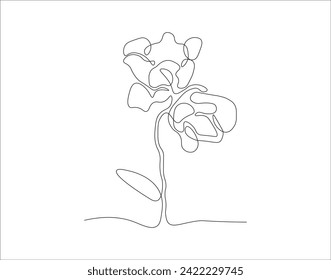 Continuous Line Drawing Of Rose. One Line Of Rose. Rose Continuous Line Art. Editable Outline.