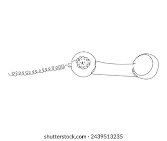 Kontinuierliche Linienzeichnung eines Drehtelefons. Eine Leitung des alten Telefons. Telefonringe mit Handapparat Continuous Line Art. Editierbarer Umriss.

