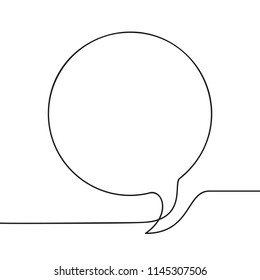 Continuous line drawing of round speech bubble, Black and white vector minimalistic linear illustration made of one line