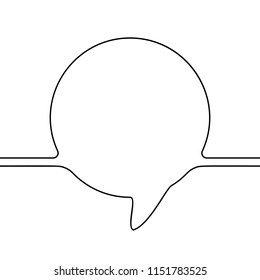 Continuous line drawing of round speech bubble, Black and white vector minimalistic linear illustration made of one line