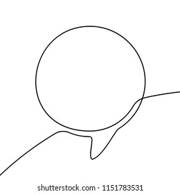 Continuous line drawing of round speech bubble, Black and white vector minimalistic linear illustration made of one line