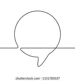 Continuous line drawing of round speech bubble, Black and white vector minimalistic linear illustration made of one line