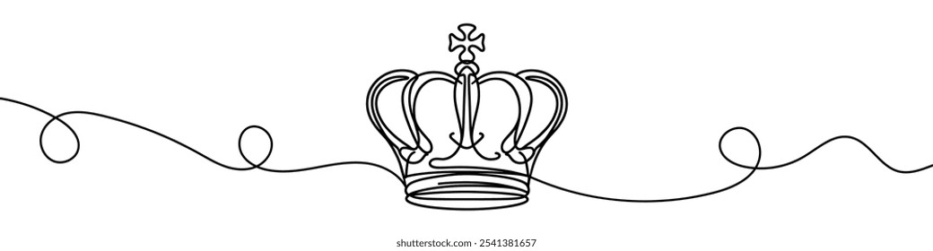 Continuous line drawing of a royal crown. Minimalist vector illustration made of one single line